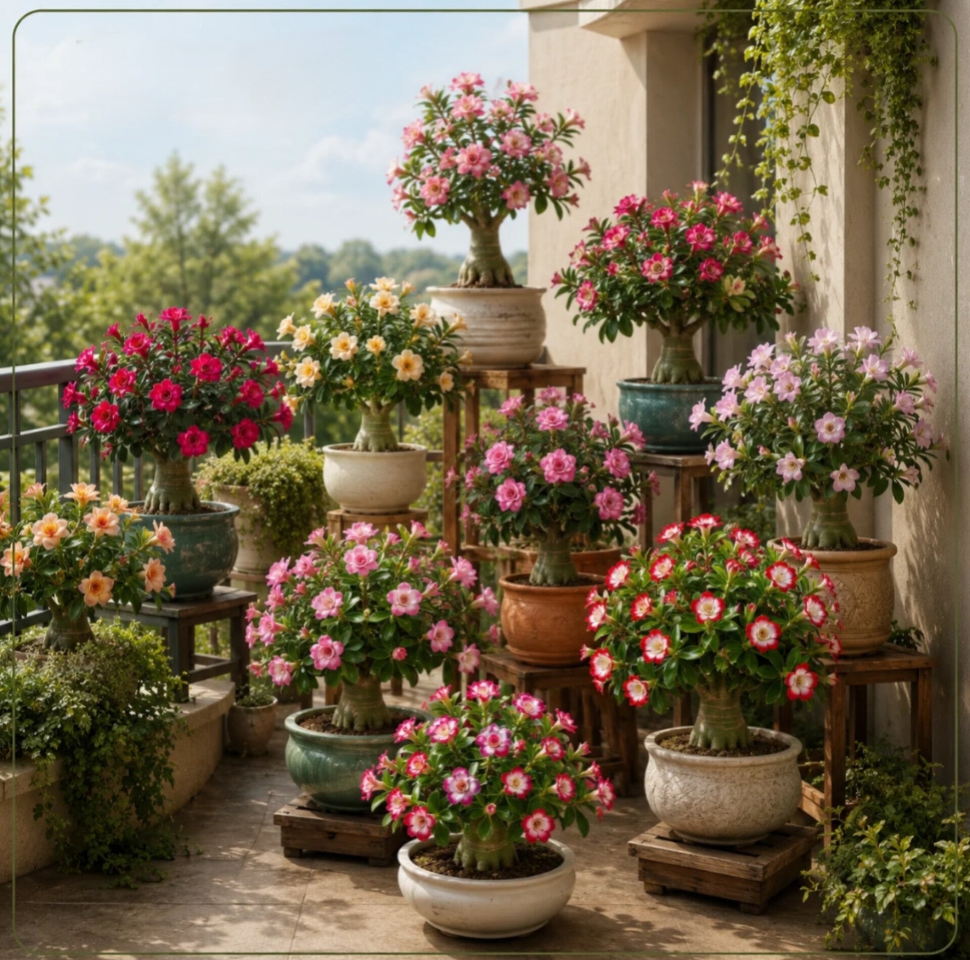 Adenium Plant Live Combo Without Pot Bonsai Multi Petal Desert Rose Pack Of - 6 (ALL plants are seedling Plants)